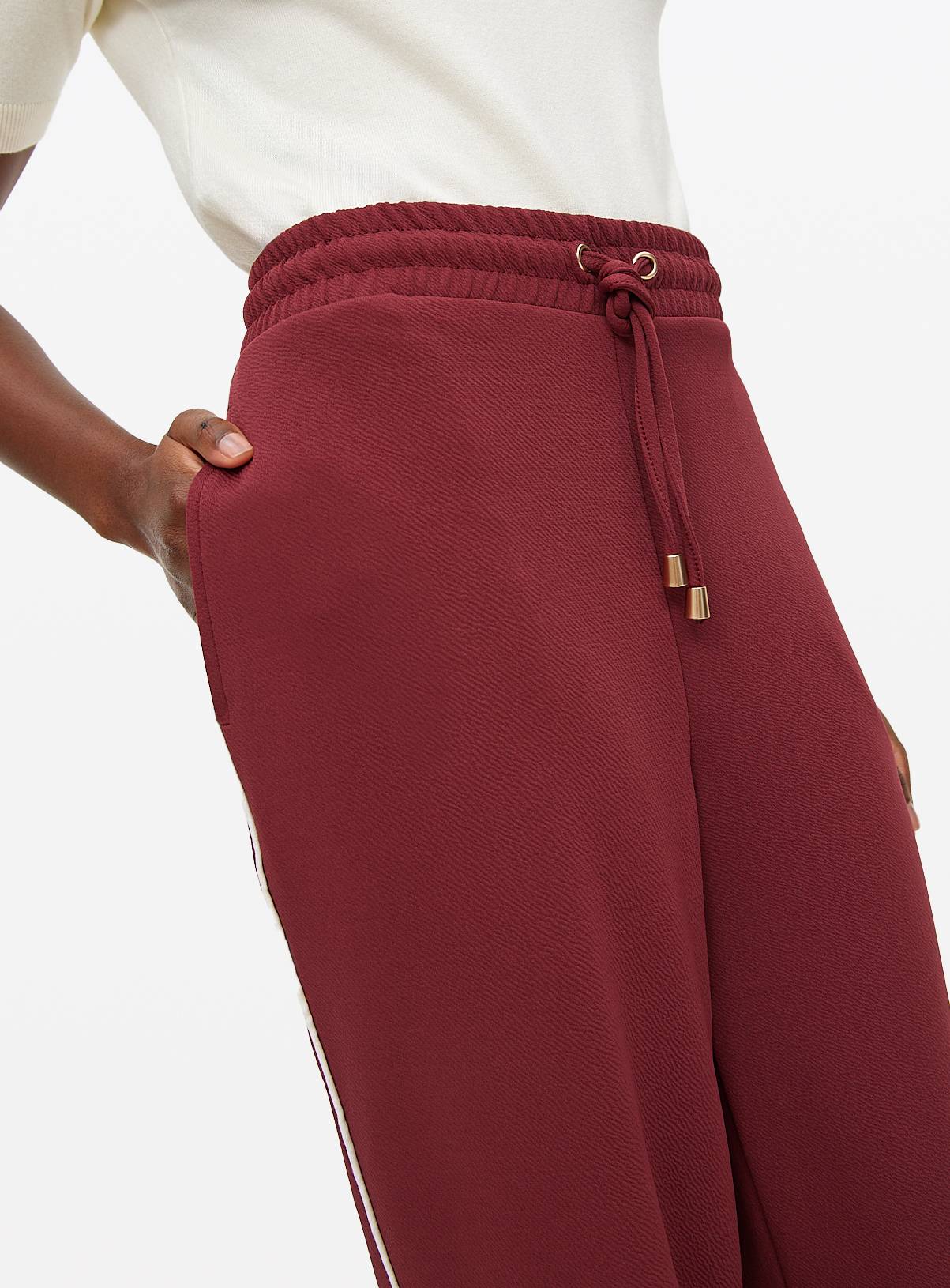 Dark Red Side-Stripe Wide Leg Trousers 22 - Image 3